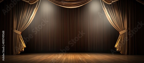 A copy space image of a theater stage adorned with a backdrop of curtains and a spotlight photo