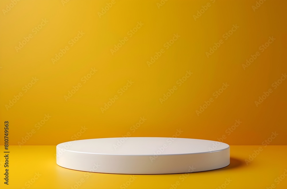 White empty podium pedestal for product presentation on yellow background, mock up template of a round stage platform in a flat lay composition, cinematic photography White empty podium pedestal for product presentation on yellow background, mock up template of a round stage platform in a flat lay composition, cinematic photography