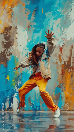 Young hip hop dancer dancing in front of wall