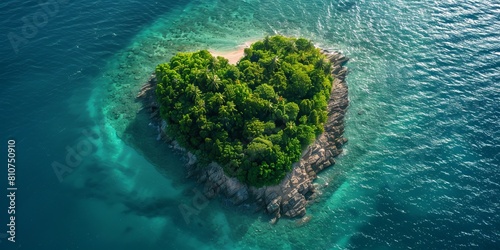 Tropical Island in the Shape of a Love Heart. Aerial Perspective, Vacation Concept. © Viacheslav