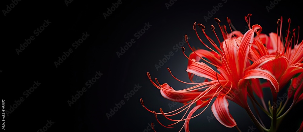 A vibrant red spider lily showcasing its full bloom in a visually stunning copy space image A vibrant red spider lily showcasing its full bloom in a visually stunning copy space image