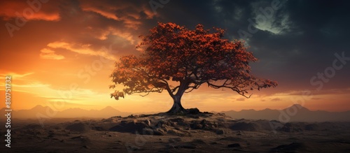 A picturesque black Afara tree against a vibrant sky providing ample copy space for images photo