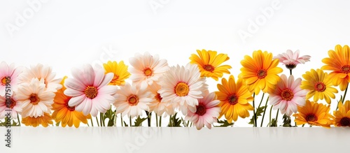 A copy space image featuring Transvaal daisies against a white backdrop