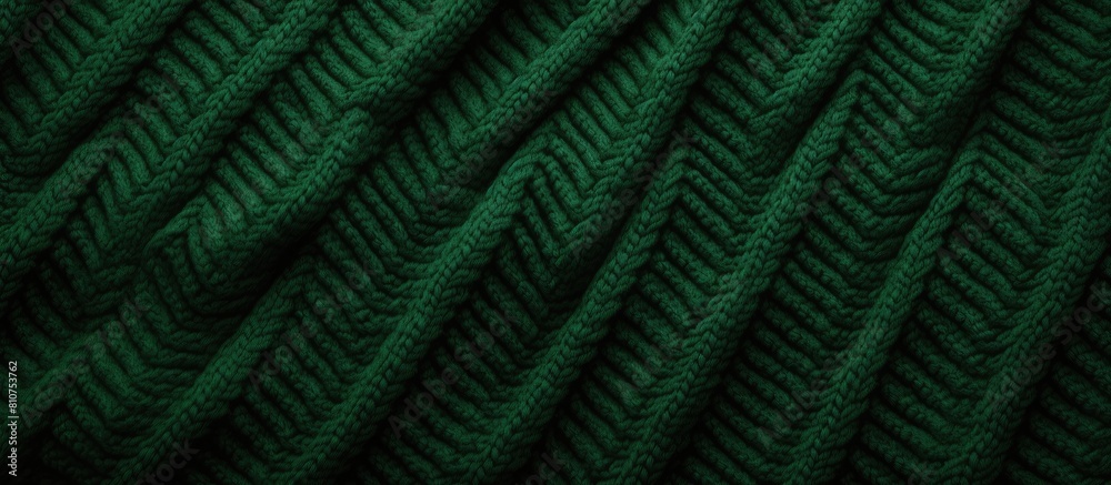 Diagonal patterns adorn the forest green knitted wool fabric adding texture and depth to the copy space image Diagonal patterns adorn the forest green knitted wool fabric adding texture and depth to the copy space image
