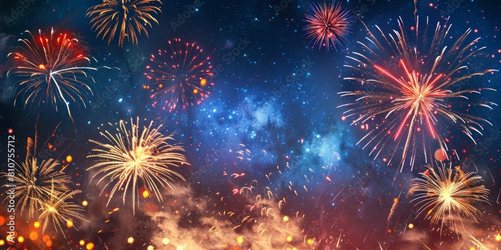 Naklejka premium Bright fireworks on night sky