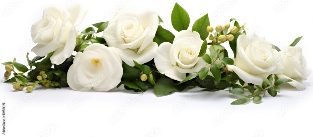 A flower arrangement with white blooms on a white backdrop conveying the themes of Valentine s Day Mother s Day and Women s Day Copy space image A flower arrangement with white blooms on a white backdrop conveying the themes of Valentine s Day Mother s Day and Women s Day Copy space image