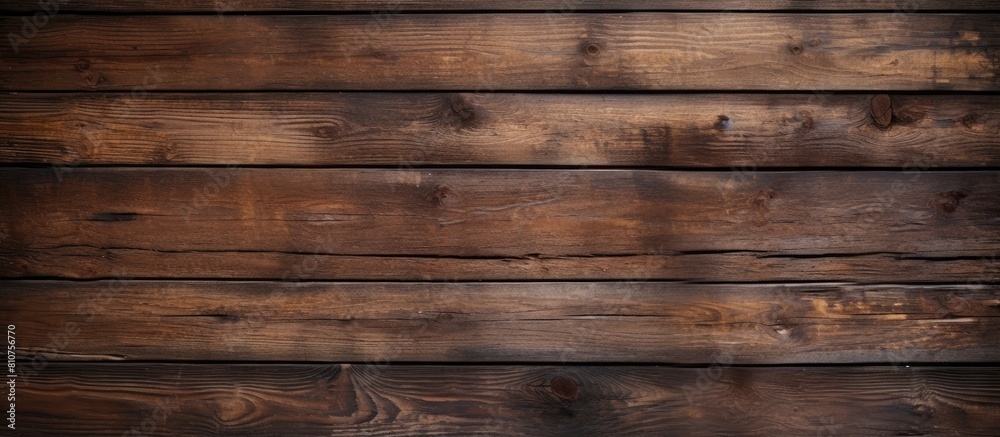 Fototapeta premium The copy space image showcases a rustic backdrop of aged dark wooden panels with a distinct brown wood texture