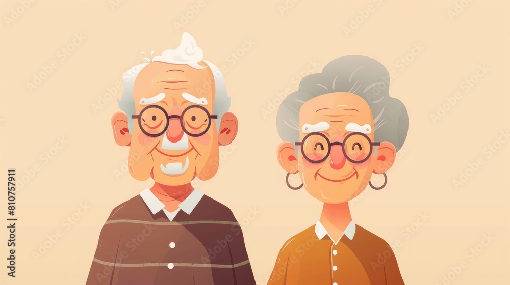 Illustration for World Elder Abuse Awareness Day featuring cheerful and smiling senior couple icons depicting a happy elderly man and woman in a cartoon character style as Grandpa and Grand Illustration for World Elder Abuse Awareness Day featuring cheerful and smiling senior couple icons depicting a happy elderly man and woman in a cartoon character style as Grandpa and Grand