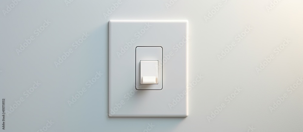 Close up of a white plastic light switch mounted on a light gray wall The image features ample copy space Close up of a white plastic light switch mounted on a light gray wall The image features ample copy space
