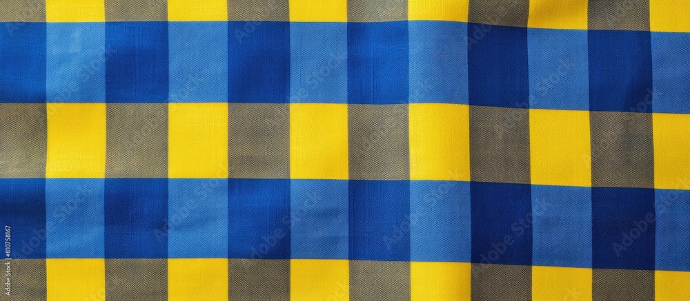 Fototapeta premium There is an empty background with a checkered fabric material in blue and yellow The copy space image is available