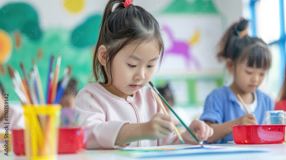 Young girl practicing her handwriting with a pencil Fictional Character Created By Generative AI. Young girl practicing her handwriting with a pencil Fictional Character Created By Generative AI.