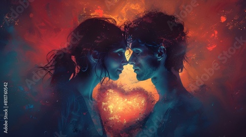 two people kissing with a heart surrounded by planets and stars