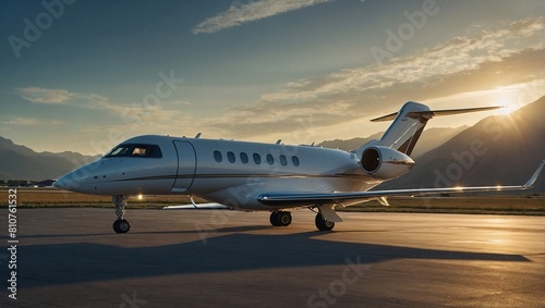 Wallpaper Mural private business jet parked at the airport at the foot of the mountains in the rays of a summer sunset Torontodigital.ca