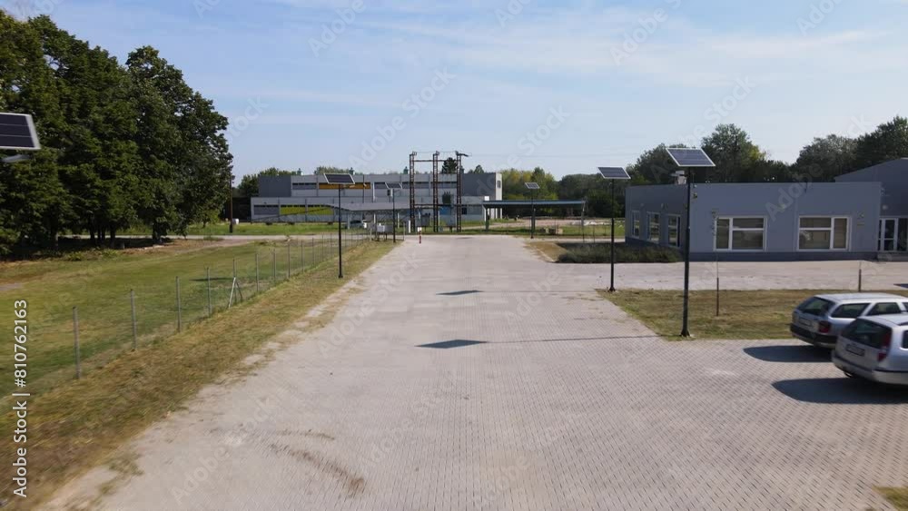 Drone Shot With the Drone Flying Slowly Towards the Entrance Road of an Industrial Zone in Tompa, Hungary Drone Shot With the Drone Flying Slowly Towards the Entrance Road of an Industrial Zone in Tompa, Hungary