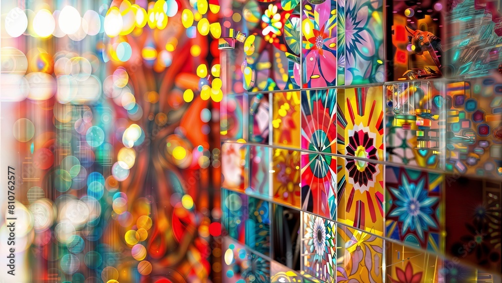 A vibrant and colorful display of abstract geometric patterns and shapes, featuring kaleidoscopic effects and intricate designs, creating a dazzling and visually striking scene. A vibrant and colorful display of abstract geometric patterns and shapes, featuring kaleidoscopic effects and intricate designs, creating a dazzling and visually striking scene.