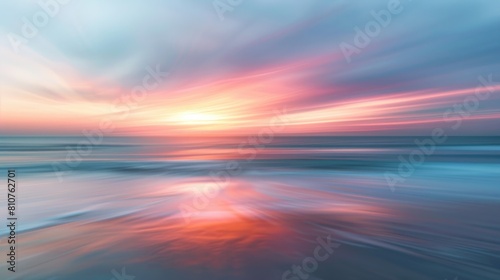 Immerse yourself in the abstract beauty of a blurred sky against the backdrop of an autumn sunrise on a serene beach during the summer holidays