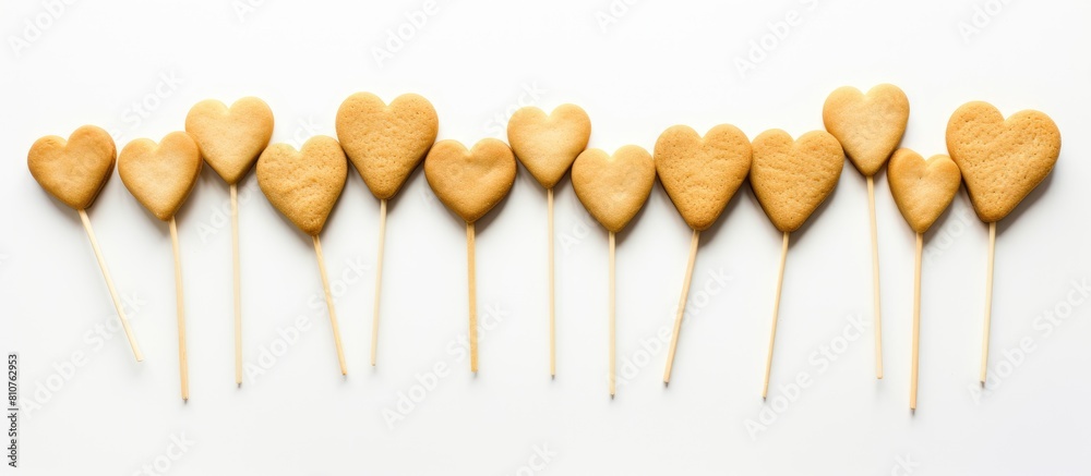 A copy space image featuring heart shaped stick cookies that have been consumed placed on a white background A copy space image featuring heart shaped stick cookies that have been consumed placed on a white background