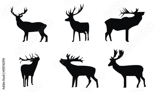 Deer silhouette vector set, Deer silhouette hunting silhouettes pack, Deer vector set, animals silhouette set, Black reindeer silhouettes.