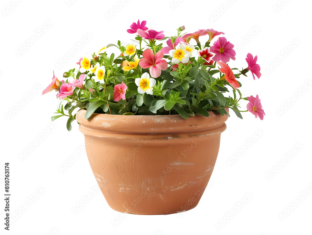 Handmade miniature flower pots in bright colors, remove background