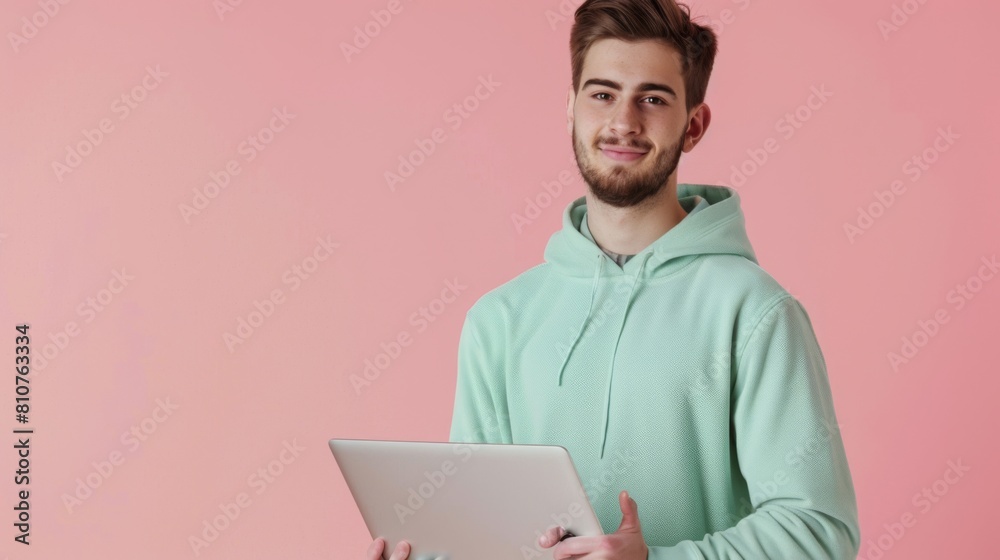 Man with Laptop Standing Casually Man with Laptop Standing Casually