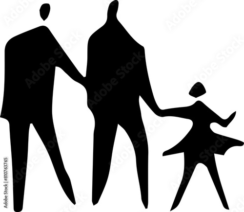 Silhouette of a family, sketchy family with a little child, people sketch