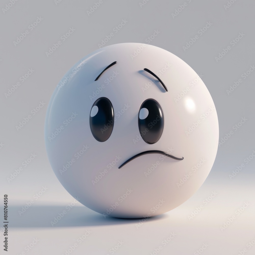 3D render of a white emoji with the thinking sad face 3D render of a white emoji with the thinking sad face
