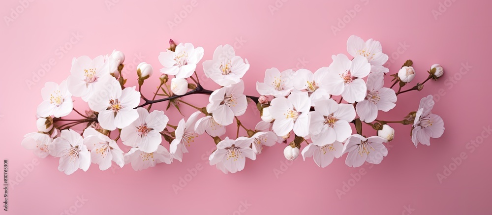 A top view of a beautiful bouquet of delicate white flowers resting on a pink background with plenty of space for text or other elements. Creative banner. Copyspace image A top view of a beautiful bouquet of delicate white flowers resting on a pink background with plenty of space for text or other elements. Creative banner. Copyspace image
