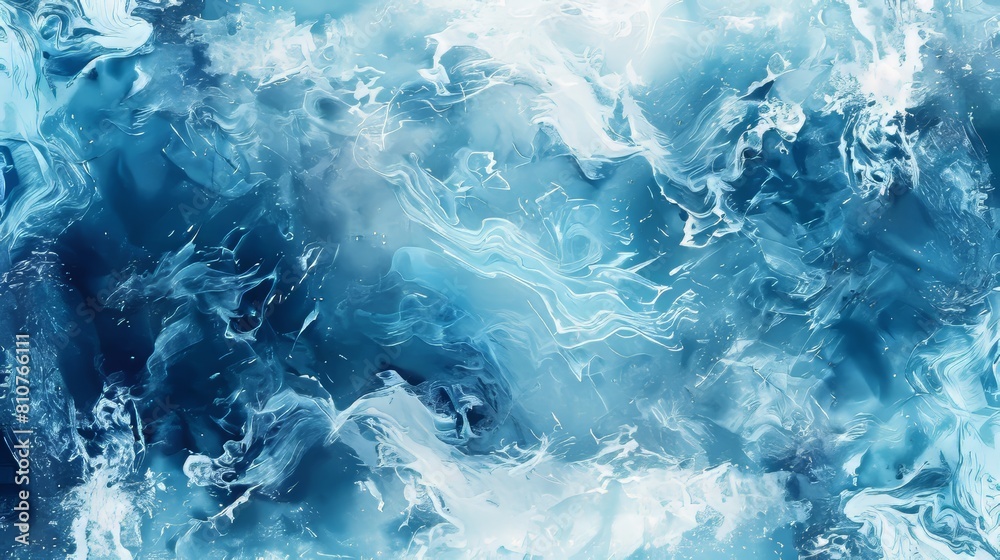 Abstract watercolor effect of snow waves in a blue frozen ocean, the swirling currents providing a mesmerizing, isolated background for text