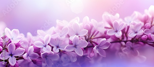 Abstract soft floral background with macro copy space image of lilac violet spring flowers
