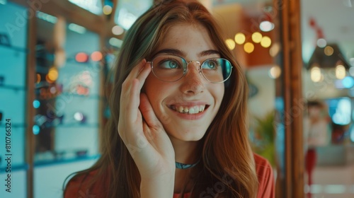 The Smiling Woman Trying Glasses