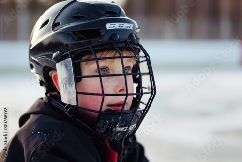 Ice-skating child wearing protective gear Fictional Character Created By Generative AI.  © shelbys