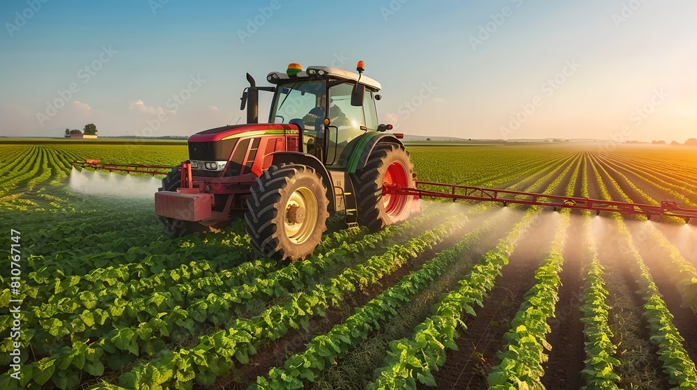 Modern agriculture tractor working in the field at sunrise. Farming and cultivation. Technology in agriculture. Rural landscape. AI Modern agriculture tractor working in the field at sunrise. Farming and cultivation. Technology in agriculture. Rural landscape. AI
