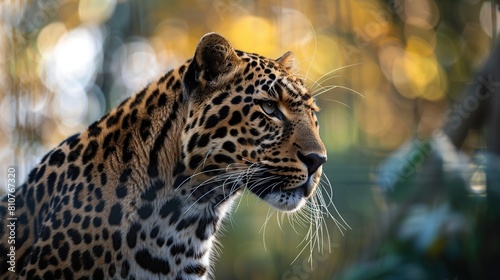 Portrait of leopard standing a looking away proudly. Generative Ai