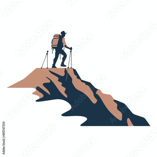 Vector of a hiker with trekking poles making