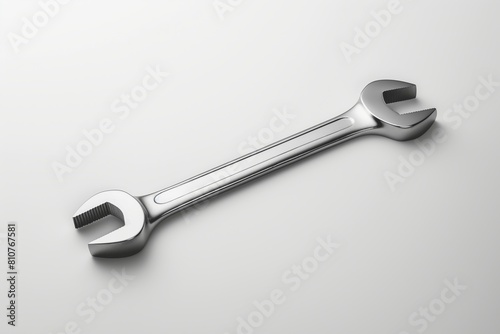 A chrome adjustable wrench isolated on a white background, symbolizing maintenance, repair, and precision work © cherezoff