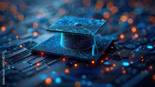 Abstract graduation cap on a laptop. photo