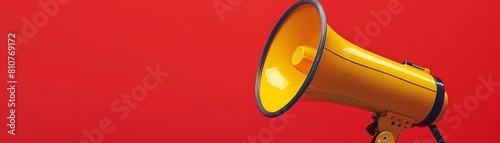 Make some noise! A yellow megaphone isolated on a red background.