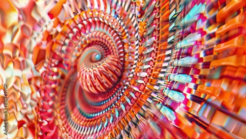 A mesmerizing, psychedelic abstract fractal vortex with vivid, spiraling orange, red, and pink patterns resembling organic structures. Ideal for backgrounds, digital art, or surreal designs.