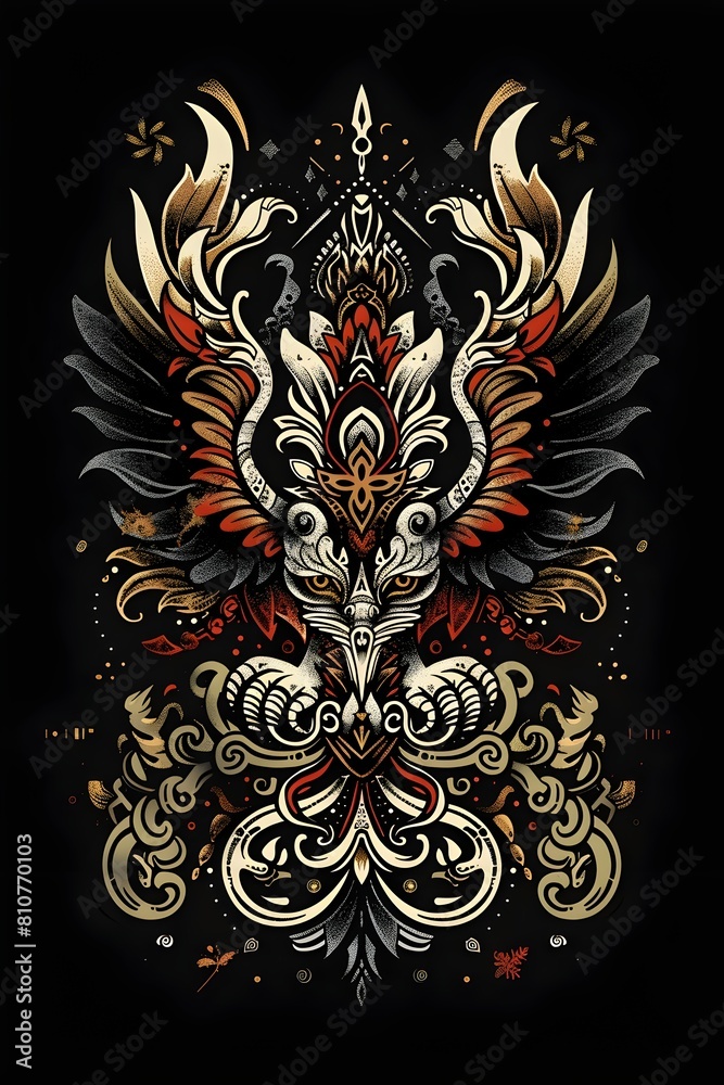 Intricate Tattoo Inspired with Bold Graphic Elements on Dark Background Intricate Tattoo Inspired with Bold Graphic Elements on Dark Background