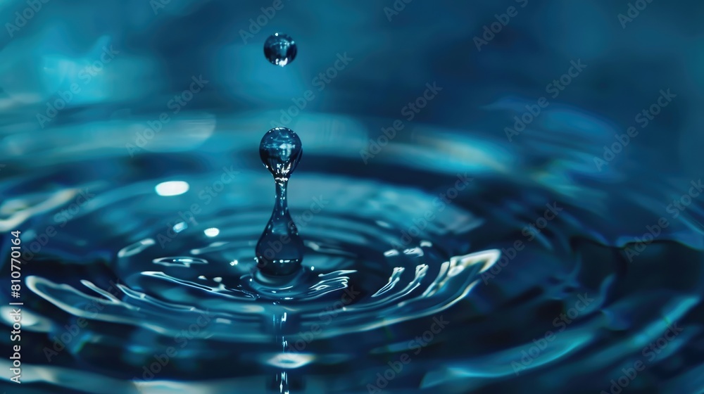 Picture a vibrant concept for World Water Day featuring a clean water droplet delicately falling into a sea of fresh blue ripples conveying themes of environmental conservation and ecologica Picture a vibrant concept for World Water Day featuring a clean water droplet delicately falling into a sea of fresh blue ripples conveying themes of environmental conservation and ecologica