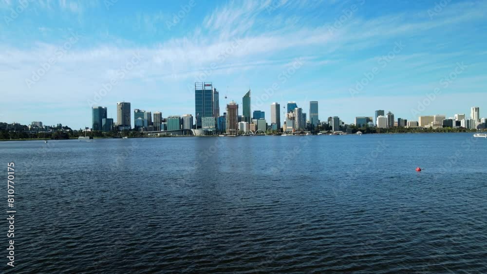 Waterfront Skyline City Of Perth, Capital of Western Australia. Aerial Wide Shot Waterfront Skyline City Of Perth, Capital of Western Australia. Aerial Wide Shot