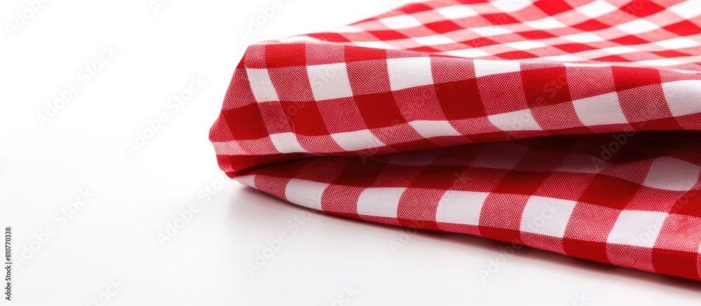 Obraz premium A checkered textile napkin is displayed on a white background leaving ample copy space in the image