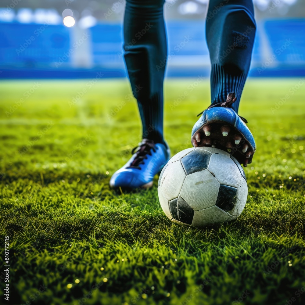 Soccer player passes the ball on field, closeup shot. Soccer player passes the ball on field, closeup shot.