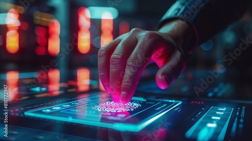 Realistic image of a user verifying digital signature through biometric recognition on a sleek, modern device 8K , high-resolution, ultra HD,up32K HD