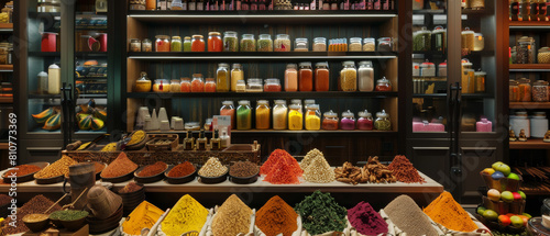 A vibrant, colorful spice market array with an abundance of textures and aromas. photo