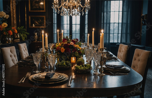 The dinner party table is a reflection of the host's impeccable taste, with a mix of traditional and modern elements that come together to create a stunning display, Generative AI
