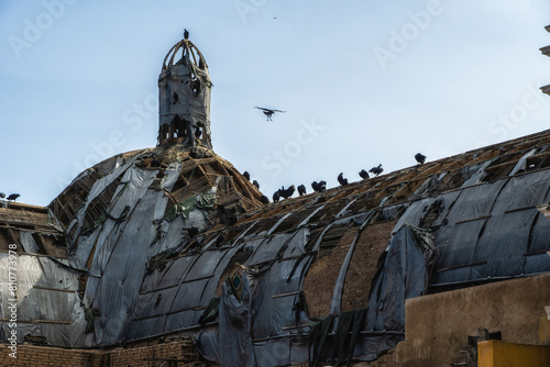 An old church roof in the Barranco district of Lima is damaged almost beyond repair and has resulted in an urban ruin.