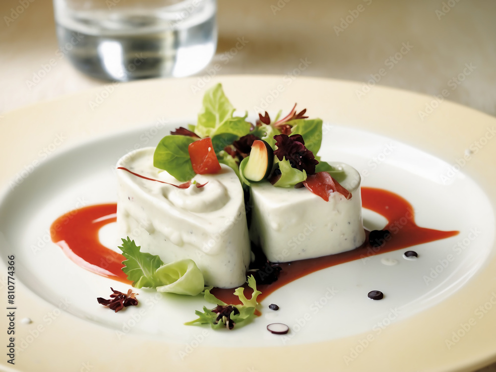 Heart-Shaped Salad on a white plate, Cheese, Cream< Love. Heart-Shaped Salad on a white plate, Cheese, Cream< Love.