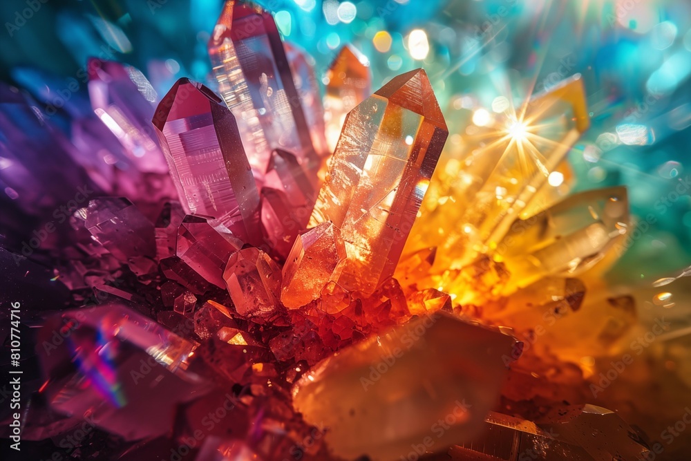 Close-up of multicolored crystals in sunlight