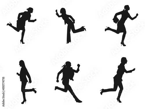 Business Woman Run silhouette. silhouette graphic of running business woman. Vector illustration of Running Silhouettes. Business people running for success. business woman with white background.